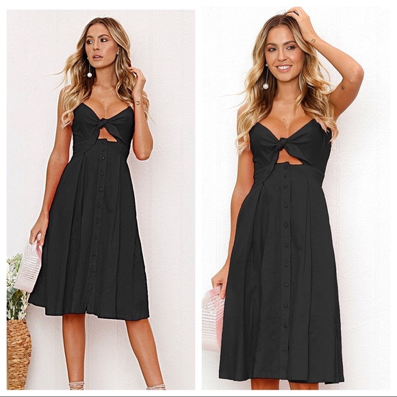 Dresses & Skirts - V NECK CUT OUT TIE FRONT SUMMER BLACK DRESS